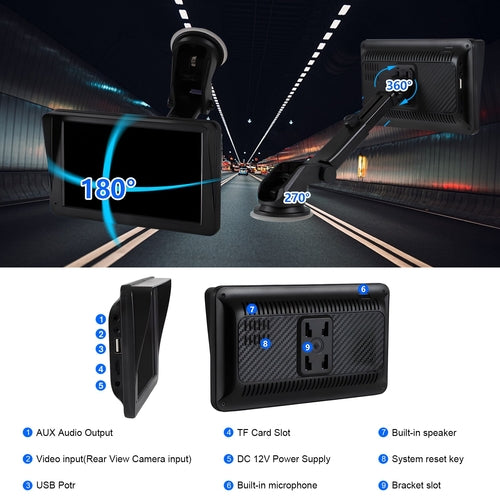 Portable Car Stereo Wireless CarPlay & Android Auto, Car Radio 7inches